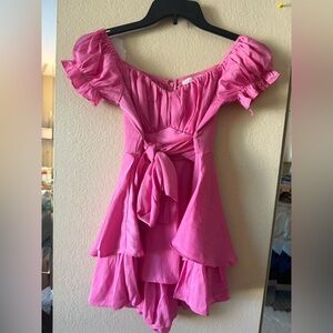 Pink Ruffled Off-Shoulder Romper w/ Back Tie – Size S